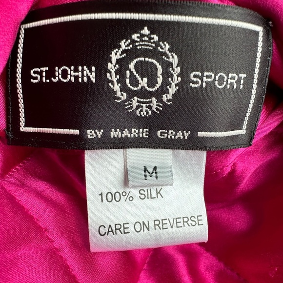 St. John Sport Quilted Reversible 100% Silk Hot Pink Jcket Barbiecore size M - Picture 6 of 10